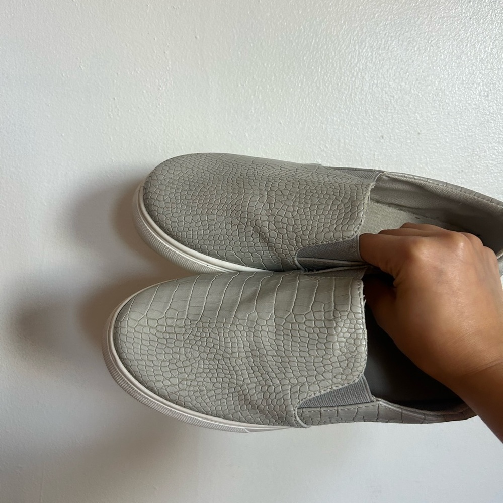 Gray Textured Slip-On Woman Shoes